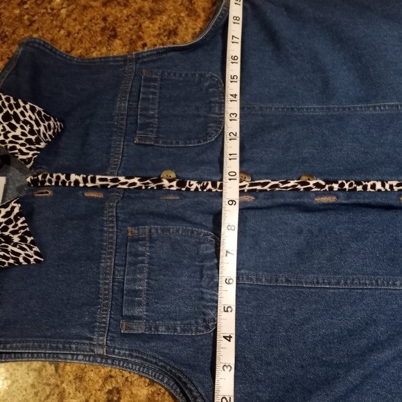 Denim Blue Vest with Leopard Print Collar, S, Sri - Picture 4 of 12